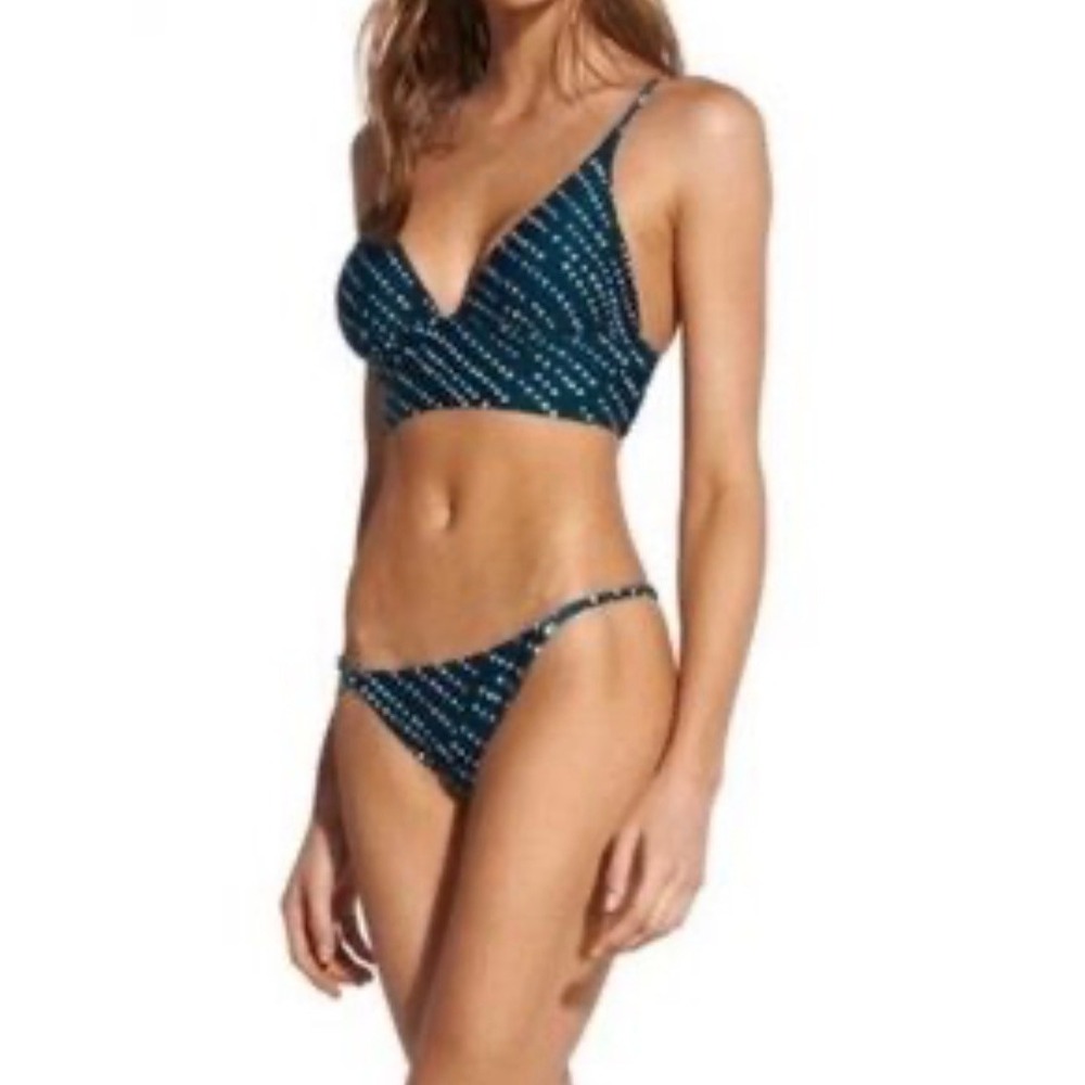 Vix Green White Heart Print‎ Bikini Set Gold Hardware Two Piece Swimsuit